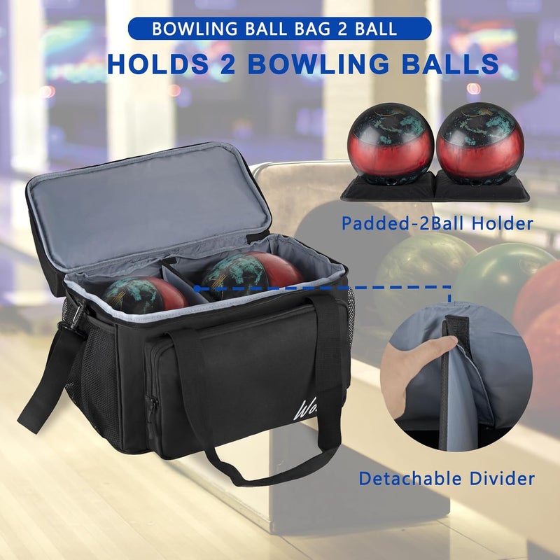 WOLT 2 Ball Bowling Bag with Padded Holder - Fits Shoes Up to Mens Size 16, Bowling Accessories - Image 2